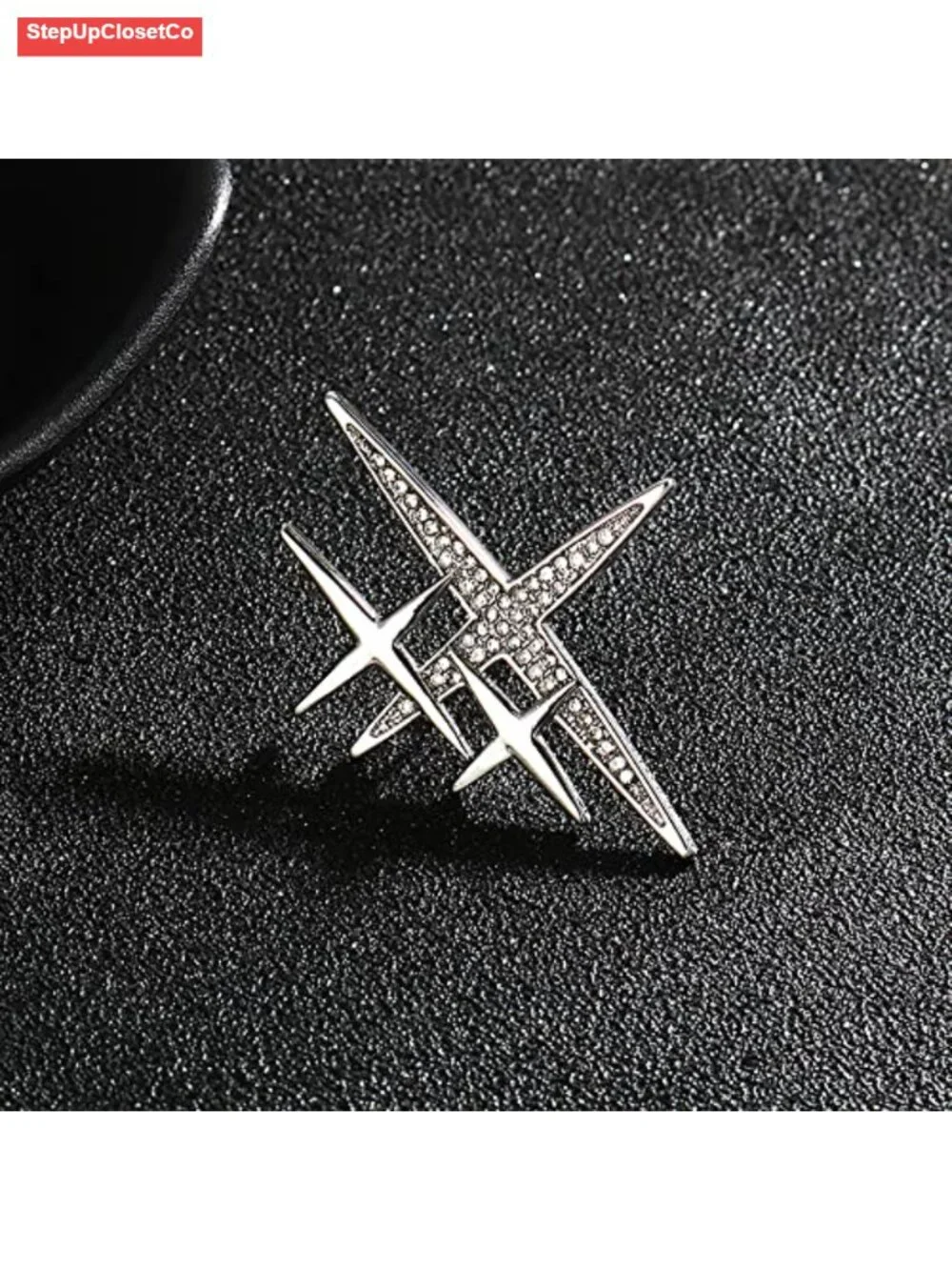 14K Gold Plated Starburst Brooch Pin Crystal Lapel Pin for Women